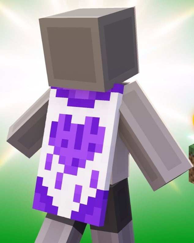The Purple Heart cape in Minecraft.