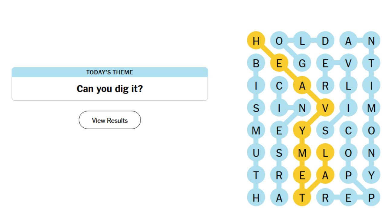 The May 7 Can you dig it Strands grid with the full solution.