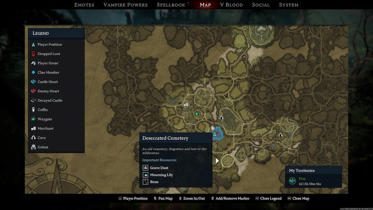 Desecrated Cemetery location on the V Rising map