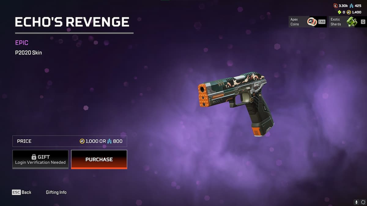 The Echo's Revenge P2020 skin from the Apex Legends Double Take event.