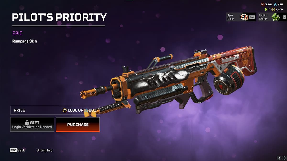 The Ramage Pilot Priority skin from the Apex Double Take event.