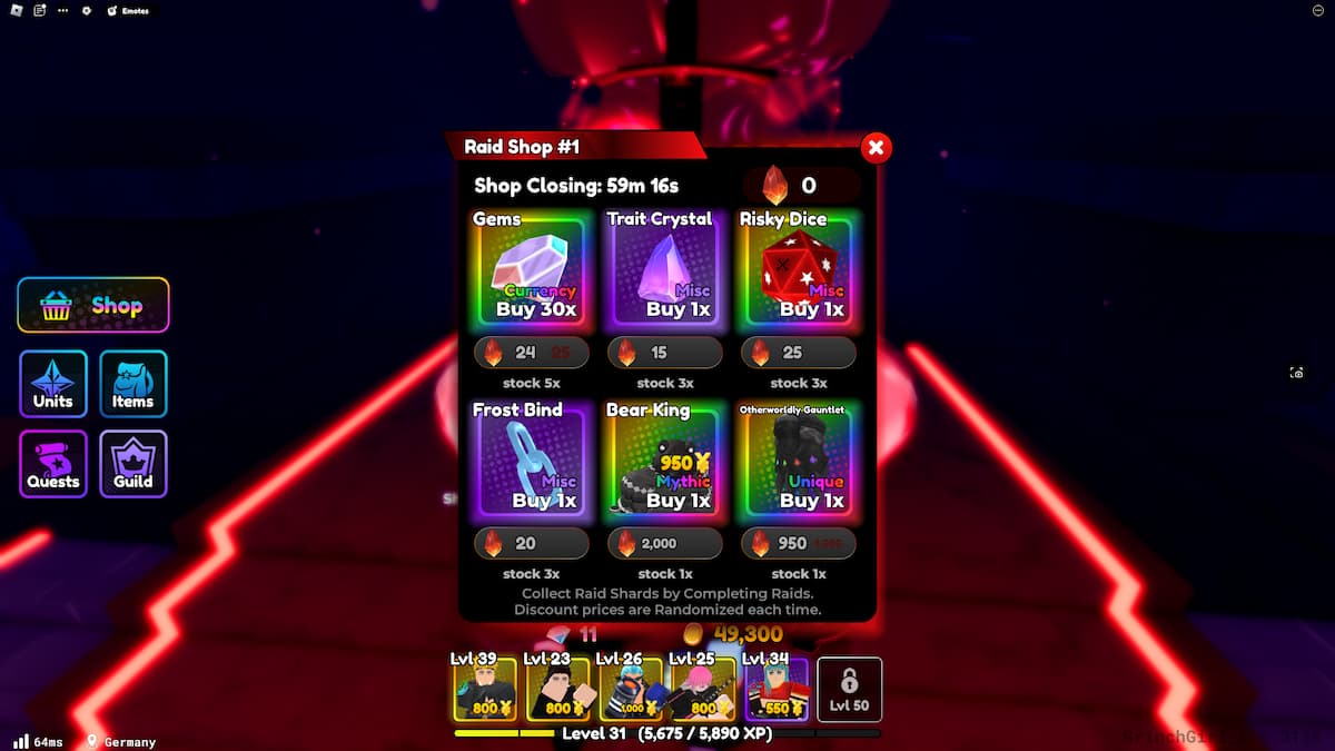 Anime Defenders Raid shop