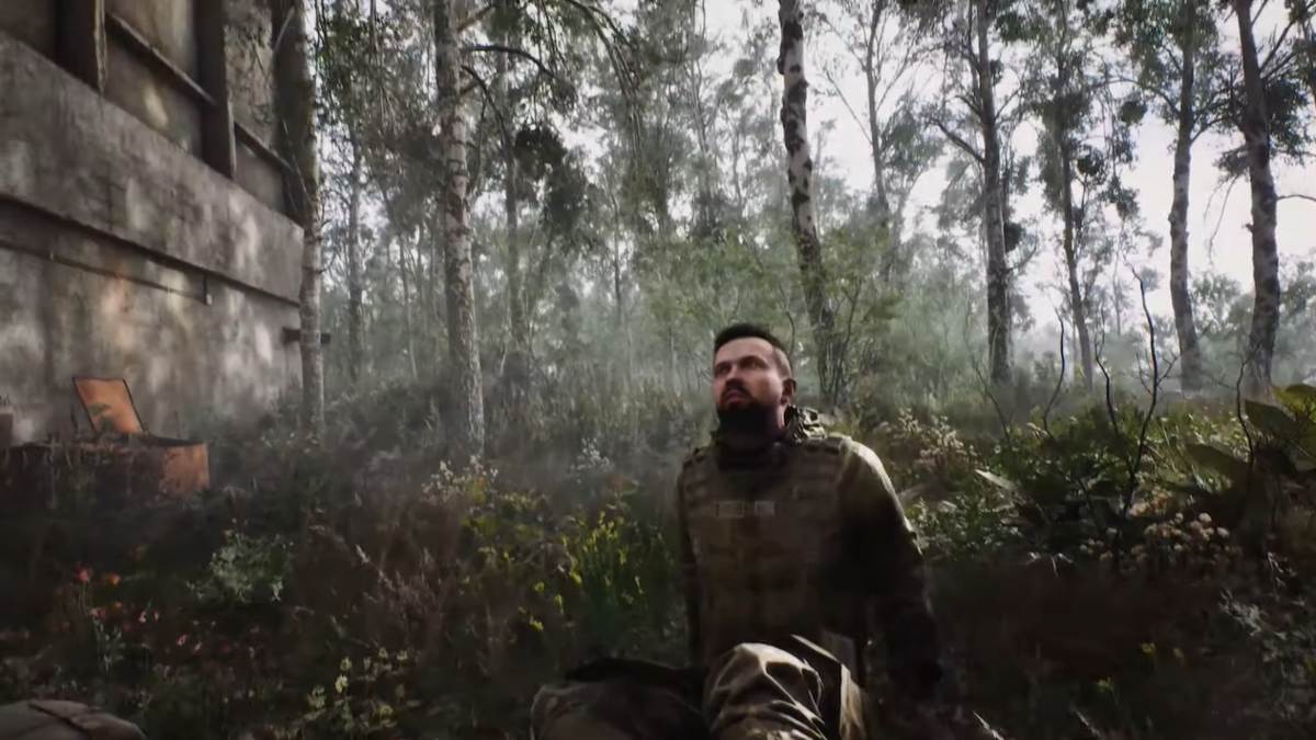 Faust looking up at the sky at the end of the STALKER 2 trailer