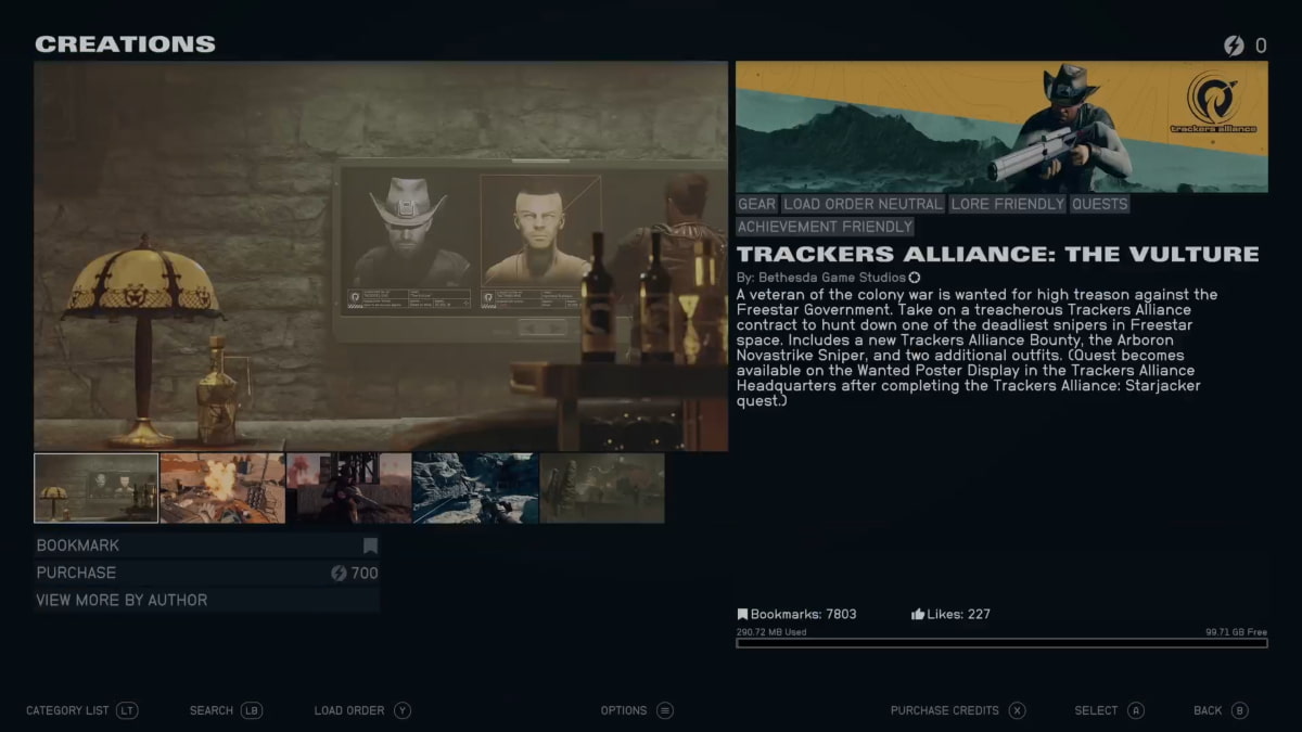 An overview of a mod in Starfield Creations with the Achievement Friendly tag.