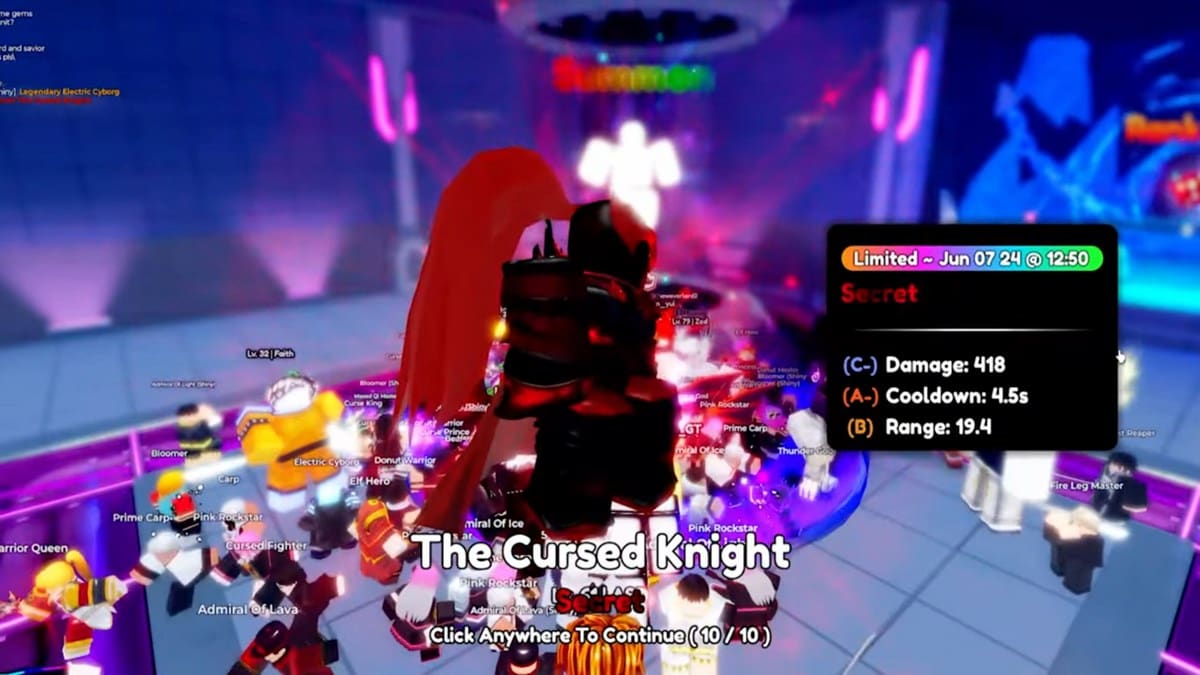 Cursed Knight in Anime Defenders pulled from the Summon porta