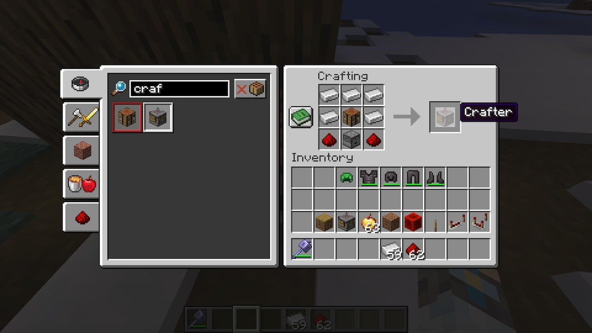 Crafting a crafter in Minecraft.