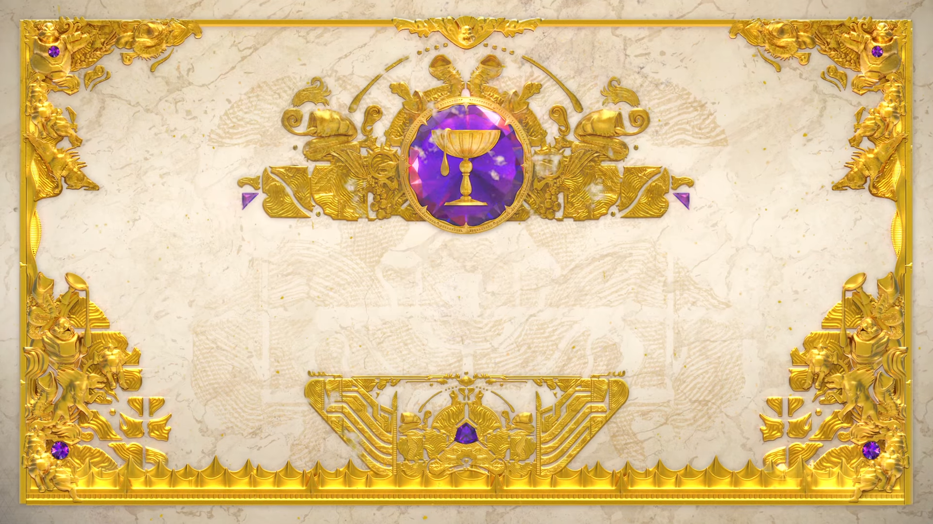 The Leviathan raid teaser background with gold trim and a purple gem in Destiny 2.