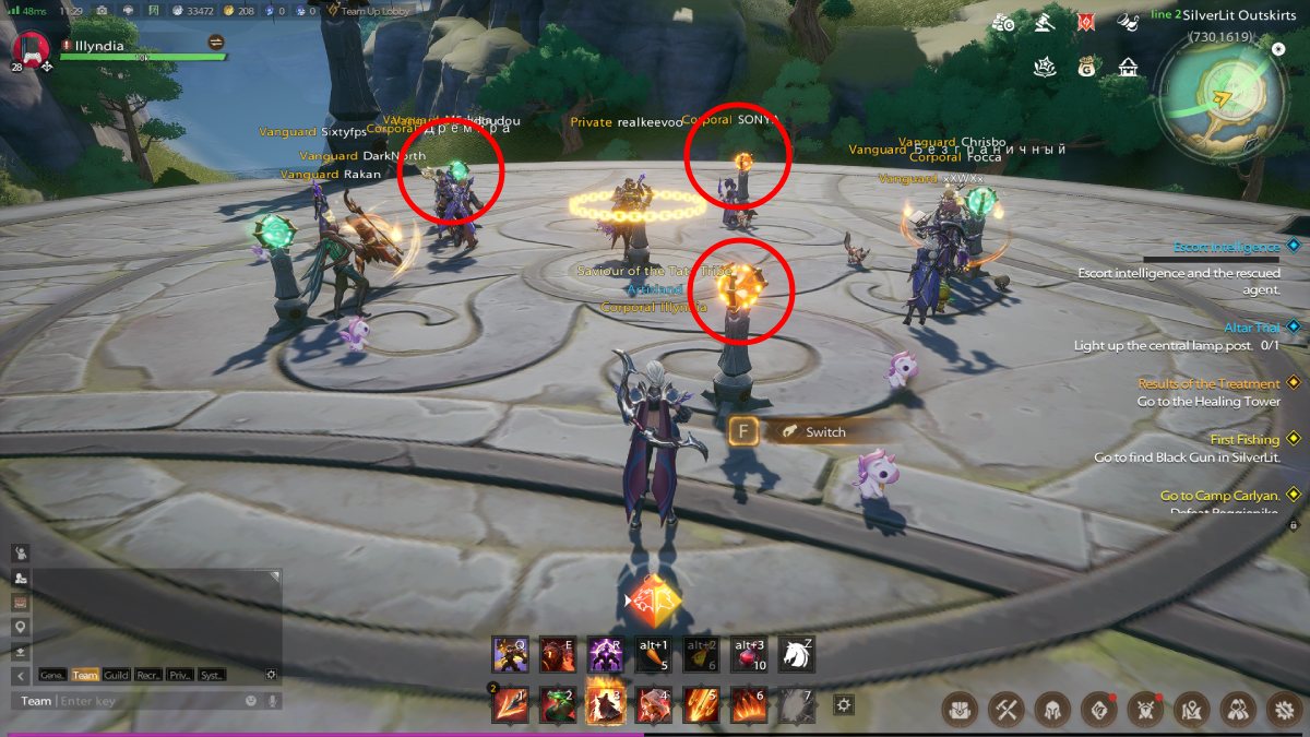 Circled lamps in the Altar Trial lamp puzzle in Tarisland