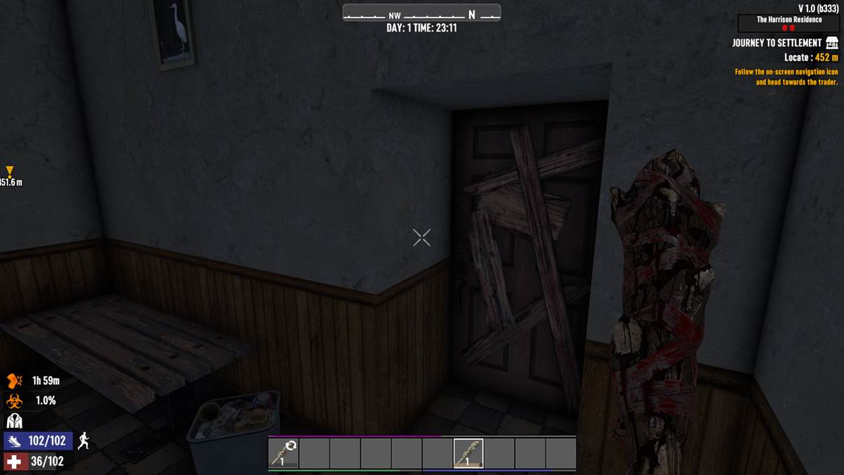 A player is looking a blocked door in 7 days to die