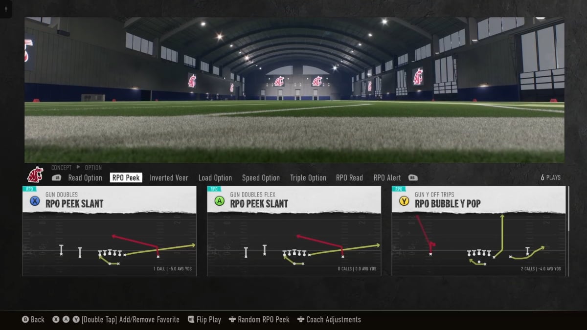 A selection of RPO plays in College Football 25.