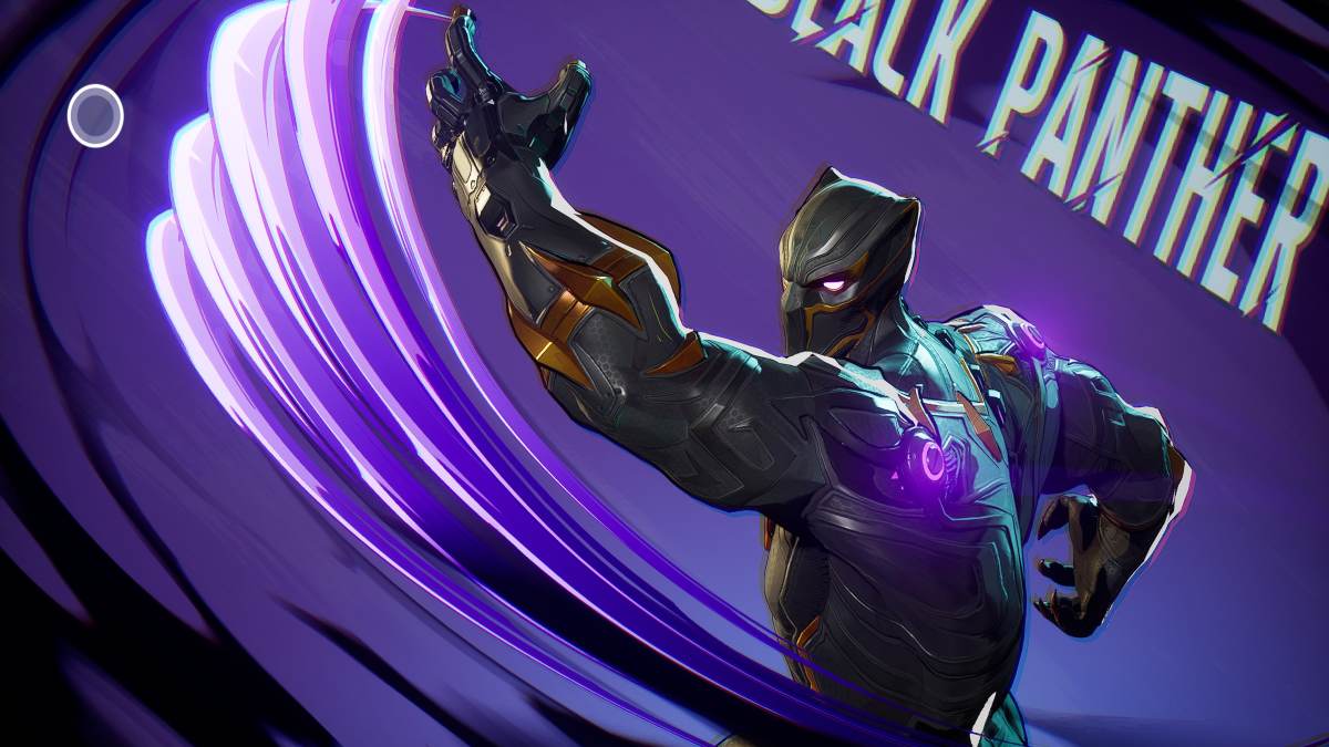 Black Panther in stylized shot with hero name for the Marvel Rivals hero menu