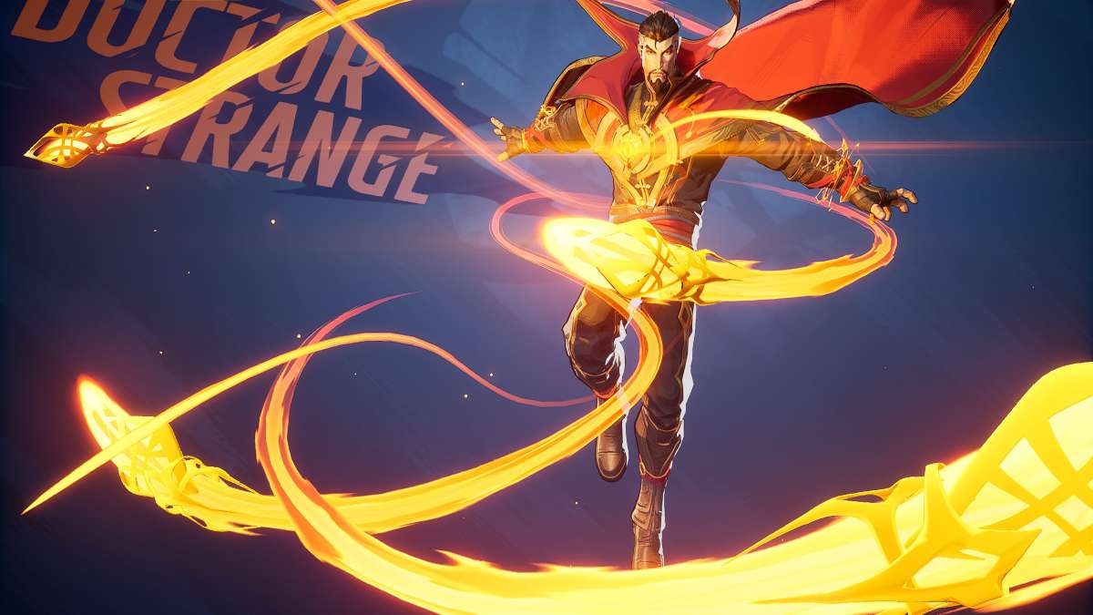 Doctor Strange in stylized shot with hero name for the Marvel Rivals hero menu