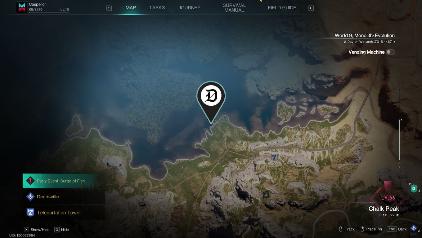 Picture of the location of the second best fishing spot in Once Human.