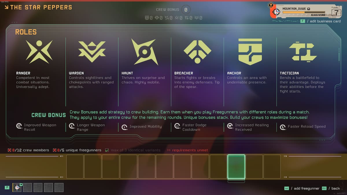 Crew Builder screen in Concord