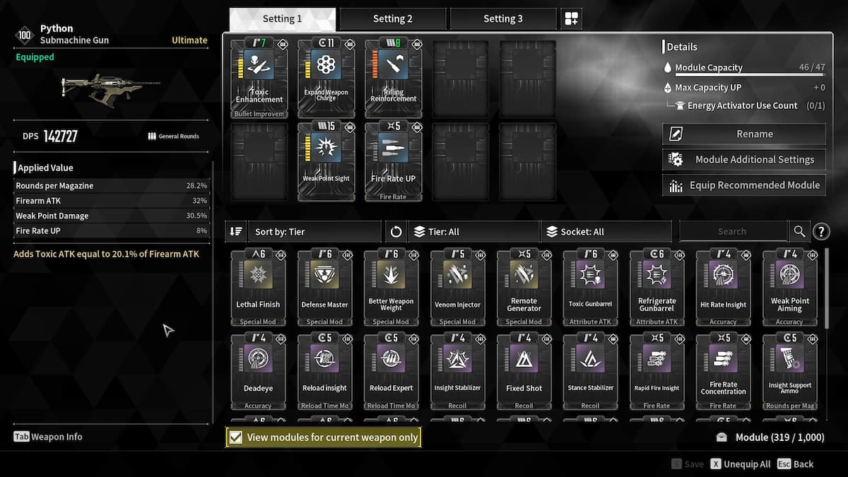 Python Module loadout in The First Descendant