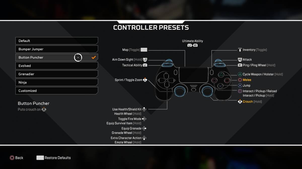 Button Puncher controller preset in Apex Legends