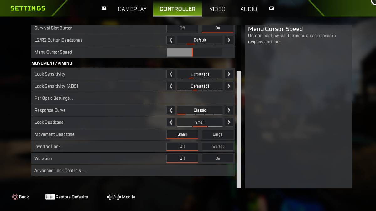 Controller settings for Classic players in Apex Legends