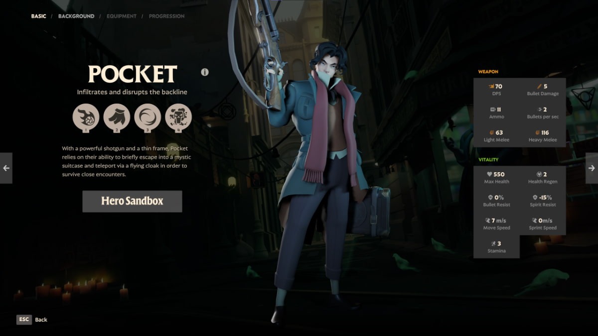 An image of Pocket from Deadlock, who wields a shotgun and a magic bag full of tricks. The character is wearing a dark jacket with a red scarf, and has black hair.
