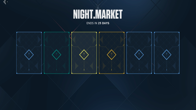 A screenshot of a new Night Market, with each skin still hidden behind a reveal card.
