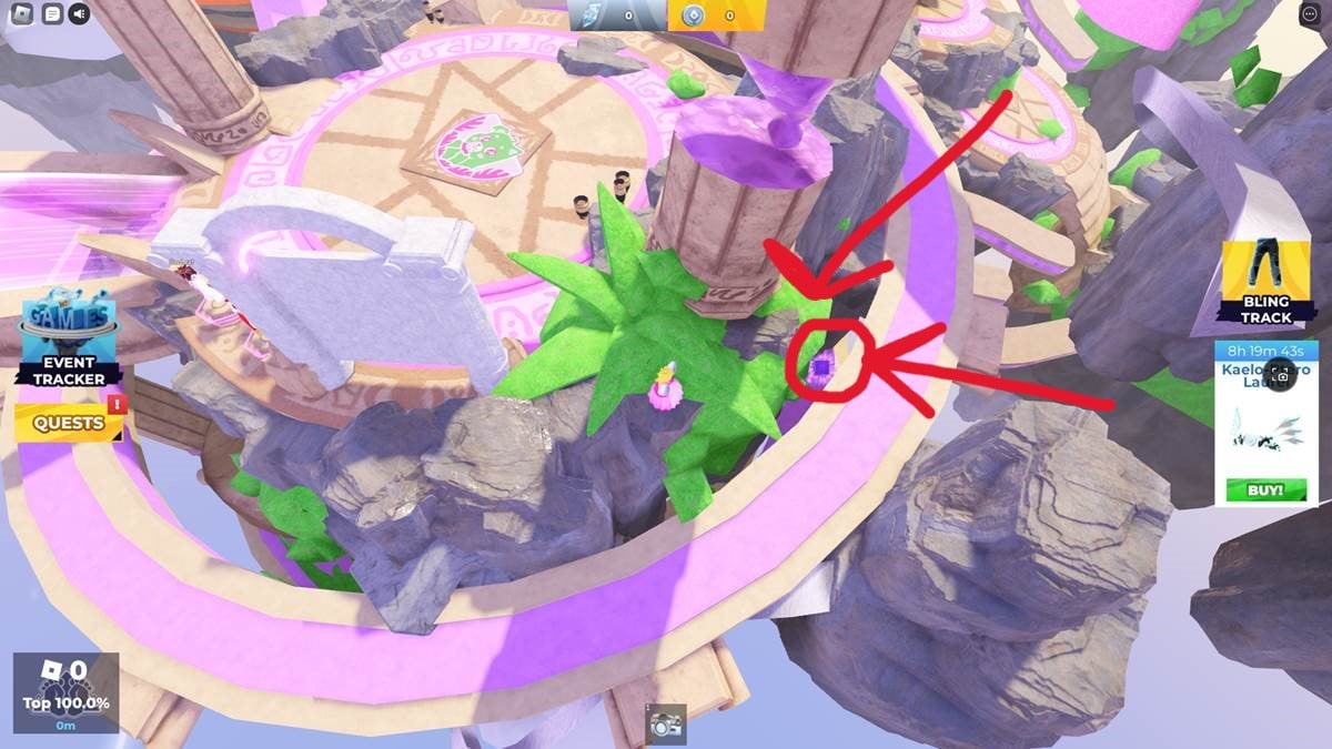 Roblox The Games player is standing near the gap under which a hidden treasure is located