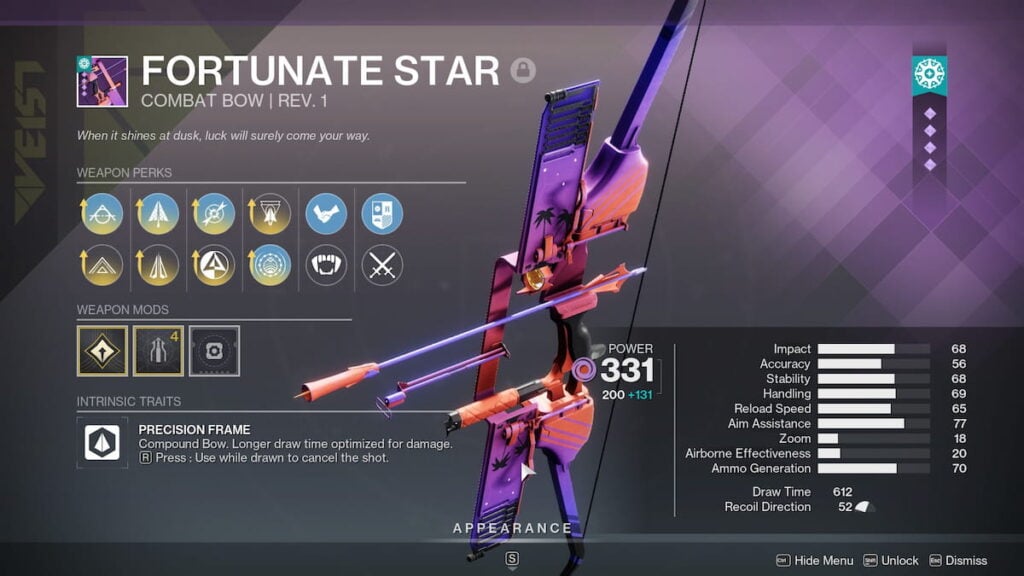 Fortunate Star bow in Destiny 2
