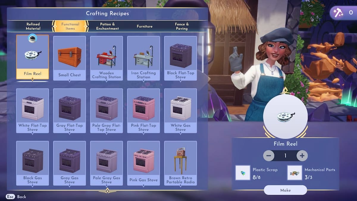 Crafting a Film Reel in Disney Dreamlight Valley.