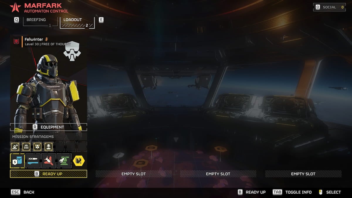Stratagem select screen before the mission in Helldivers 2