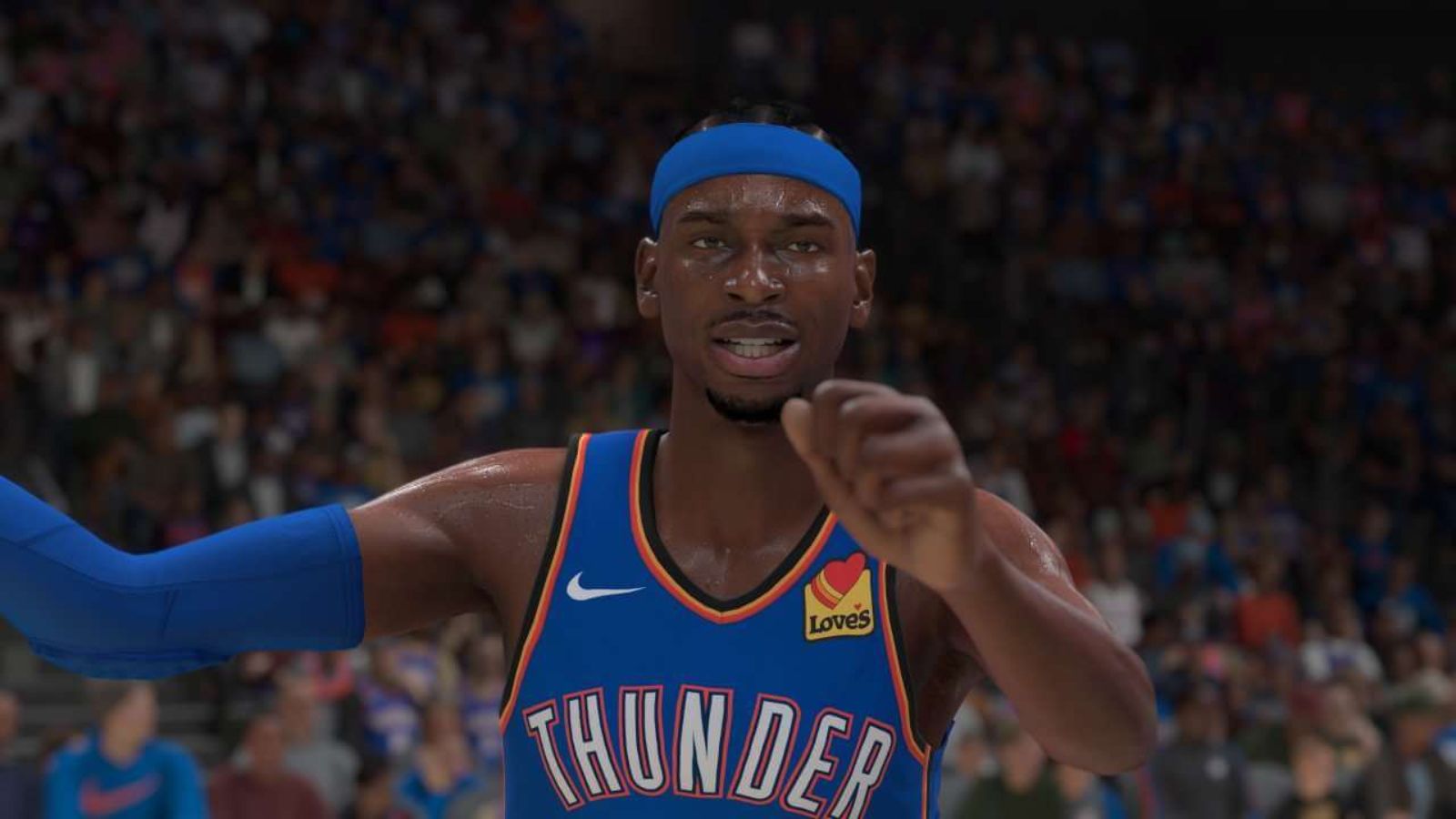 Shai Gilgeous-Alexander, wearing the blue Oklahoma City Thunder jersey, leads the latest NBA 2K25 player ratings