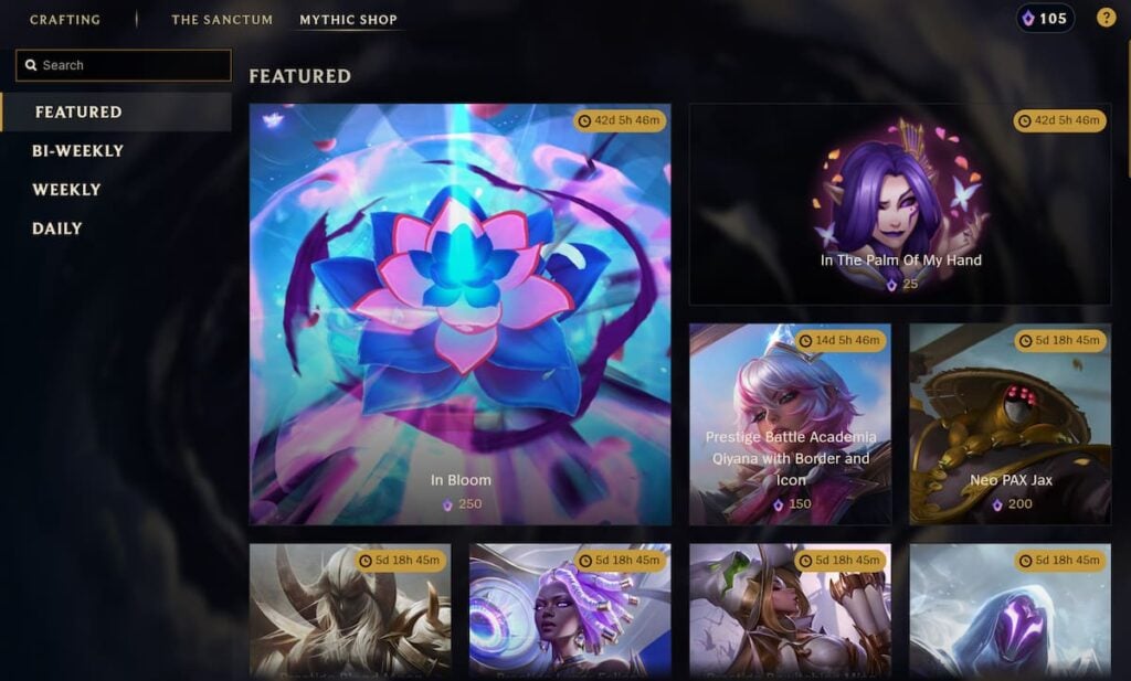 Picture showing featured items in Mythic Shop League of Legends.