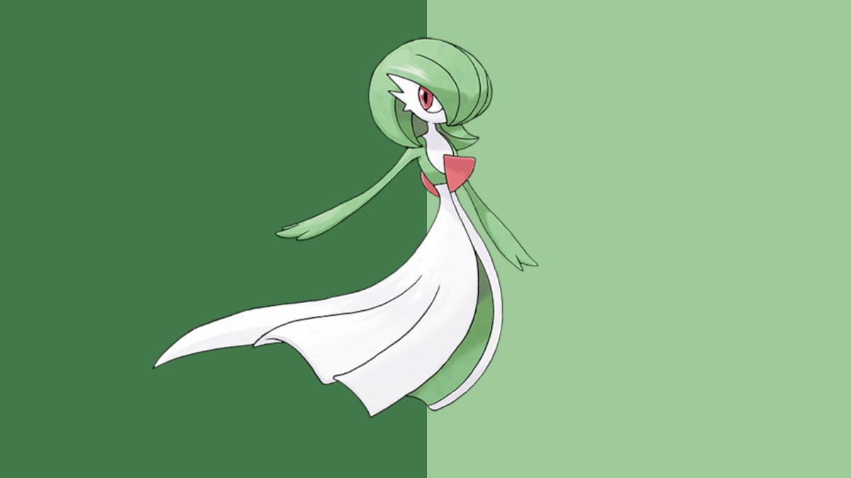 Gardevoir in Pokemon Go, a white and green creature with red accents.