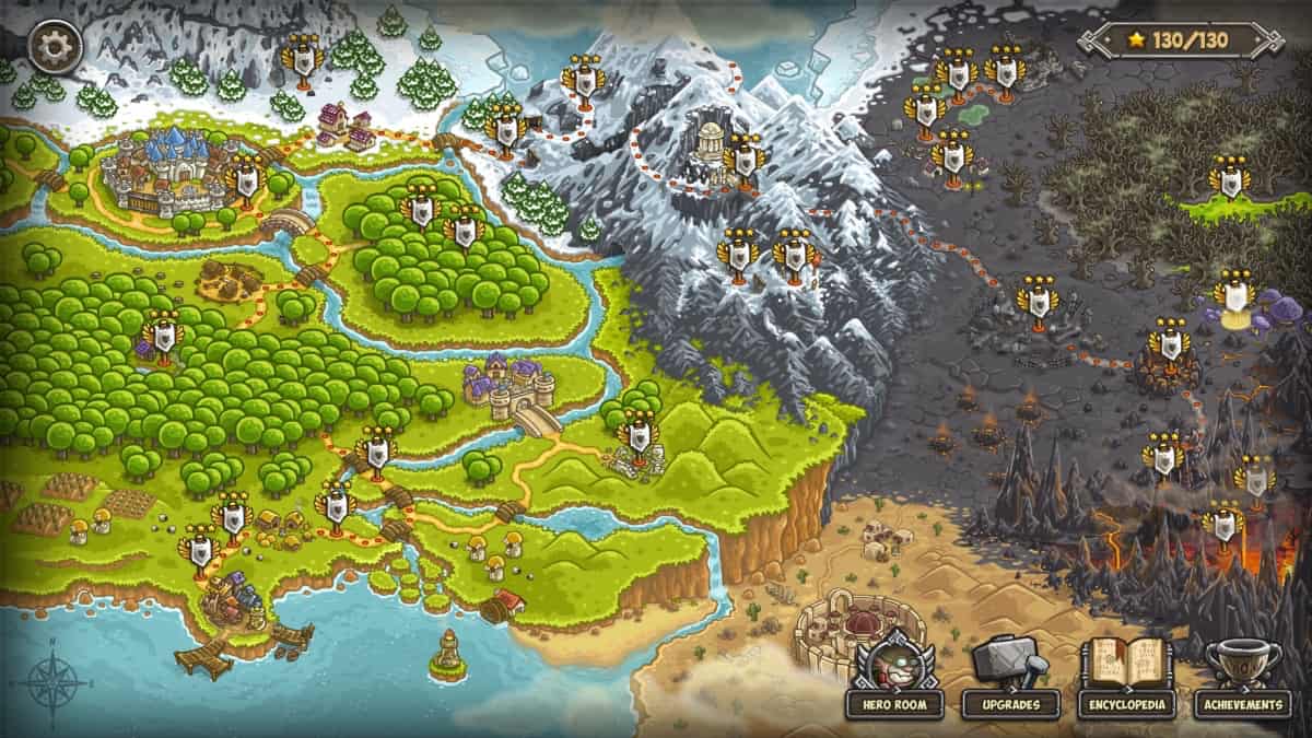 Kingdom Rush mountains with different weather terrains