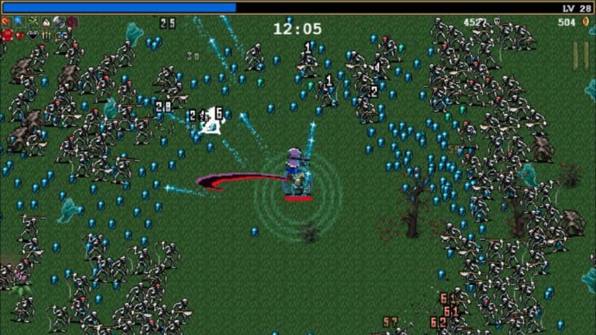 A vampire attacking an army of undead in pixel form