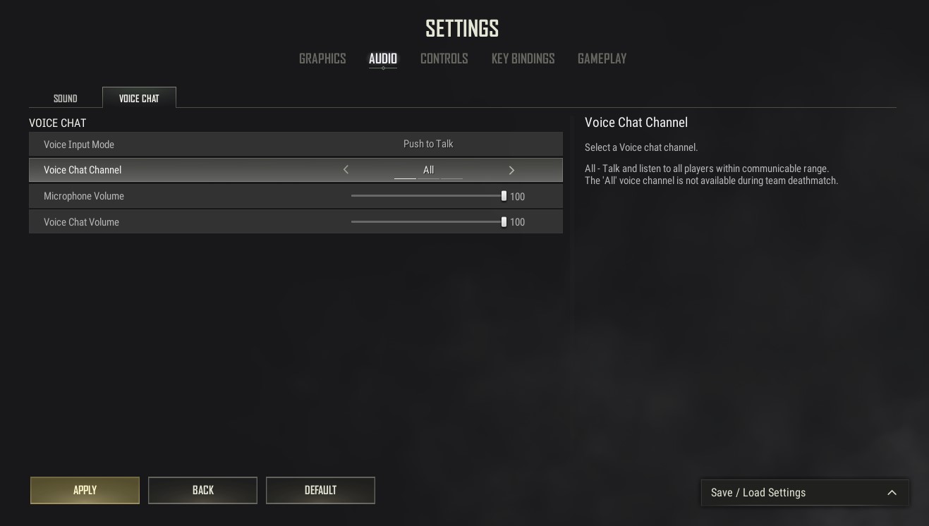 PUBG PC's settings menu for Voice Chat