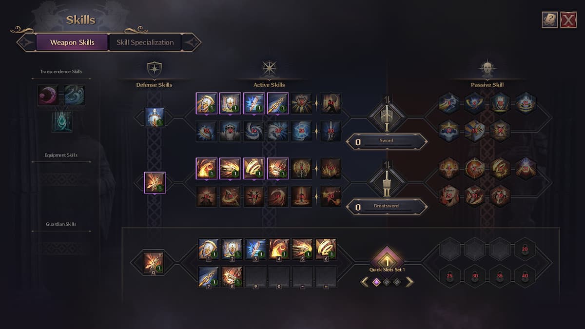 The skills menu in Throne and Liberty.