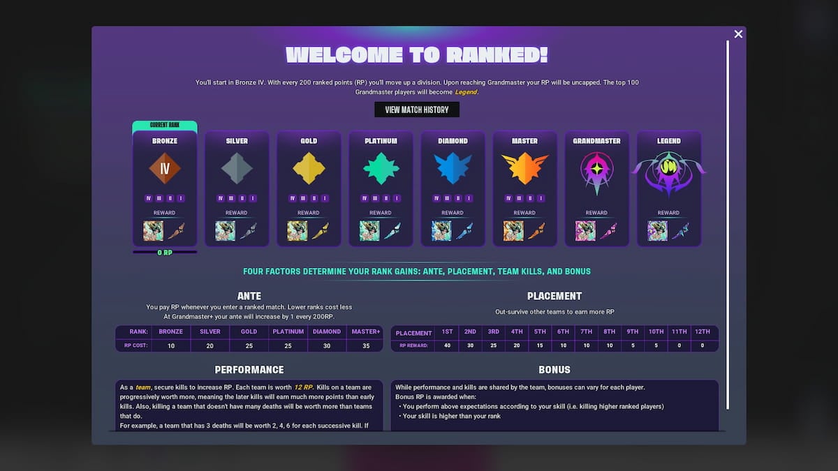 Ranked overview in SUPERVIVE