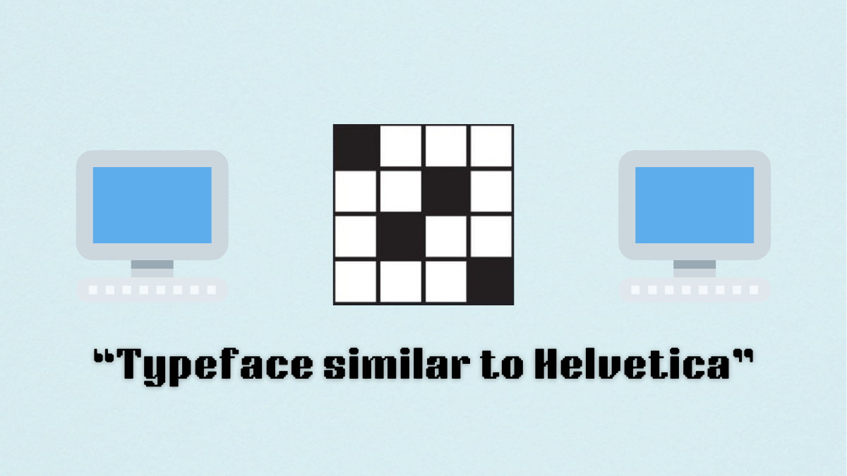 A blank crossword puzzle between two computer emojis, above a clue.
