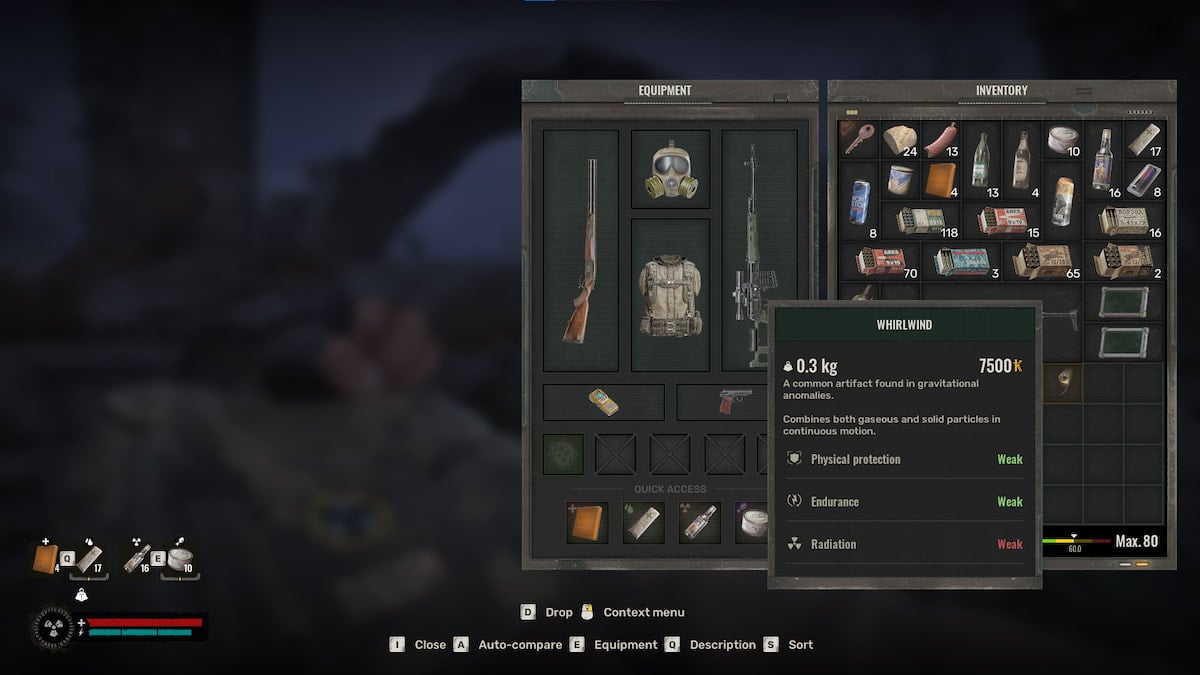 Inventory menu focusing on the artifact