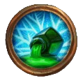 A tipped over green bottle releases green goo in this symbol. This is the Paralytic Poison icon in The Bazaar