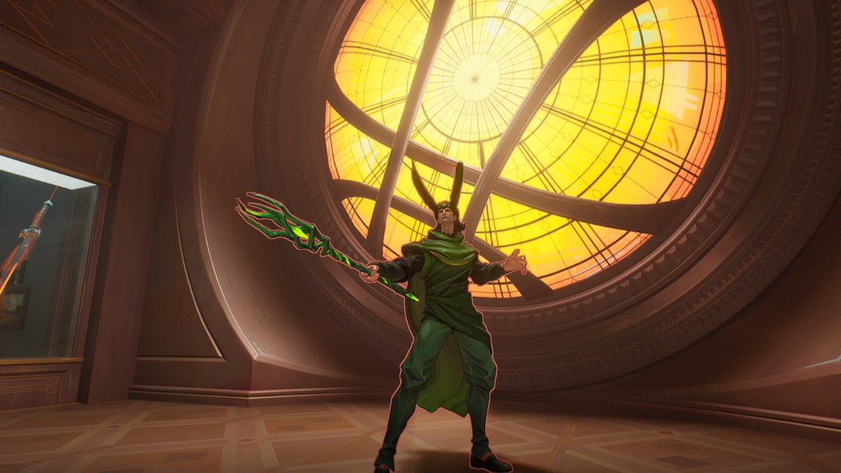 Loki standing in front of a window in the Sanctum Sanctorum in Marvel Rivals.
