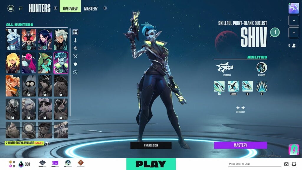 Shiv in the Hunter select in SUPERVIVE