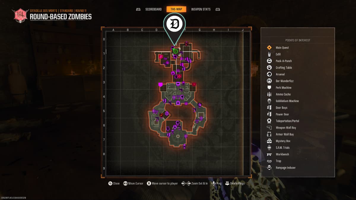 The Cittadelle des Morts map in Black Ops 6 Zombies with a location marked.