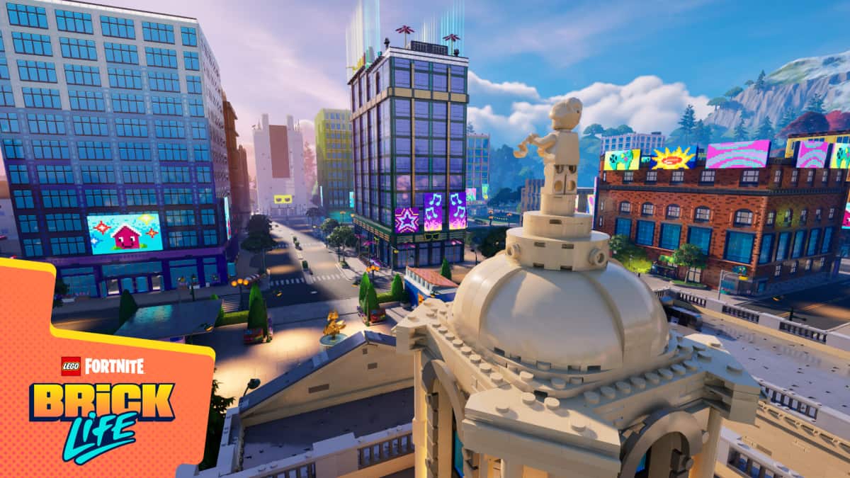 The Town Square in LEGO Fortnite Brick Life shown in a promotional image.