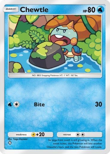 The Chewtle card from Mythical Island in Pokemon TCG Pocket