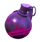 A spherical grenade with shiny purple effects.