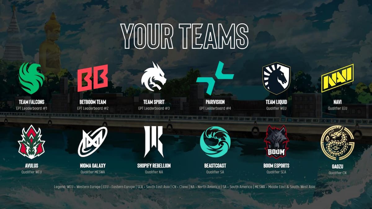 ESL Bangkok 2024 participating teams graphic with team names and logos
