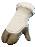 A white mitten with hoof-like hands in Enshrouded. This shows readers the Fluffy Gloves