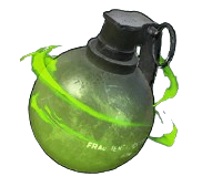 A spherical grenade with shiny green effects.