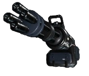 A machine gun that is dark in color in Palworld. This shows readers the Laser Gatling Gun