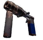 A standard-looking shotgun with a dark grey barrel and dark blue handle