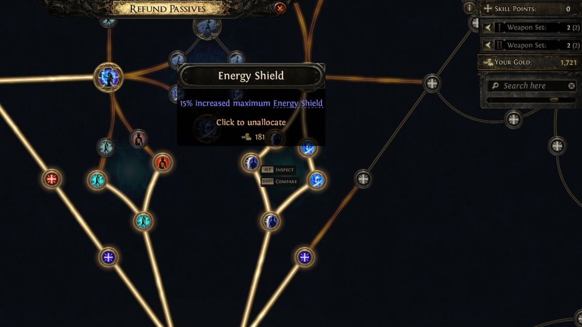 Respec passive skills in the Path of Exile 2 The Hooded One character interaction.